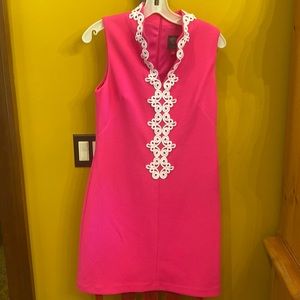 Vince Camuto Gus his dress with detailed trim and stretch. Figure flattering.
